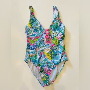 EUC JASPEN ONE PIECE WISH YOU WERE HERE SWIMSUIT, SIZE 12 🌊💞
